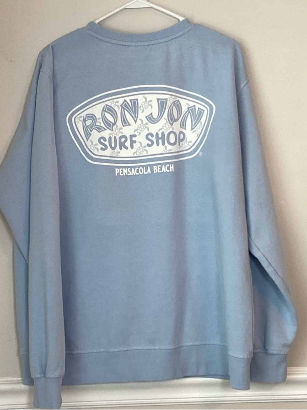 Ron Jon Surf Shop Pensacola Beach Sky Blue Sweatshirt Large Unisex Cotton/Poly